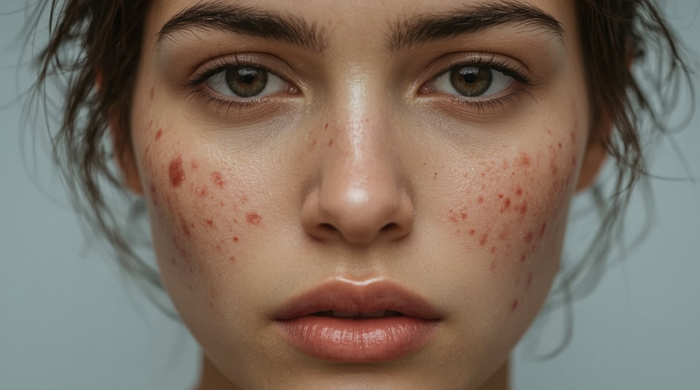 a young woman with acne